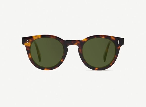 Front view of a pair of eyeglasses called the Messenger in Tortoise