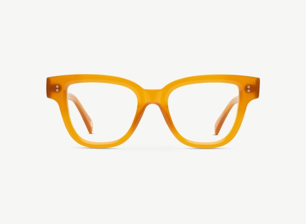 Front view of a pair of eyeglasses called the Singer in Marigold