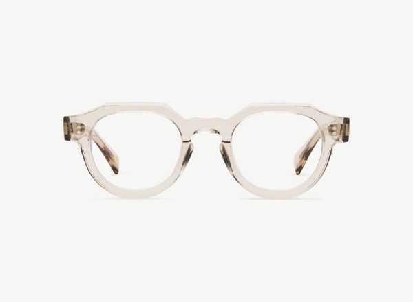 Front view of a pair of eyeglasses called the Pathfinder in Nude