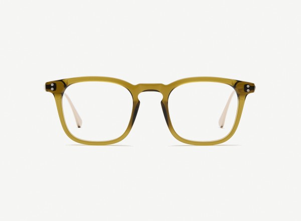 Front view of a pair of eyeglasses called the Engineer in Olive