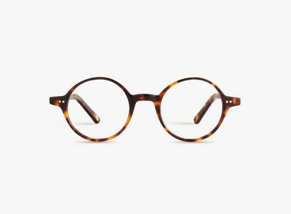 Front view of a pair of eyeglasses called the Visionary in Tortoise