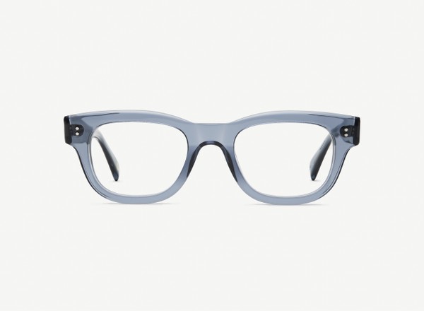 Front view of a pair of eyeglasses called the Navigator in Denim