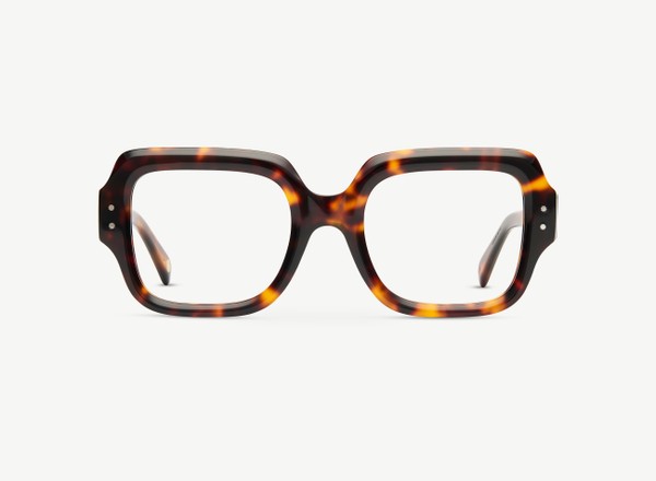 Front view of a pair of eyeglasses called the Provocateur in Tortoise