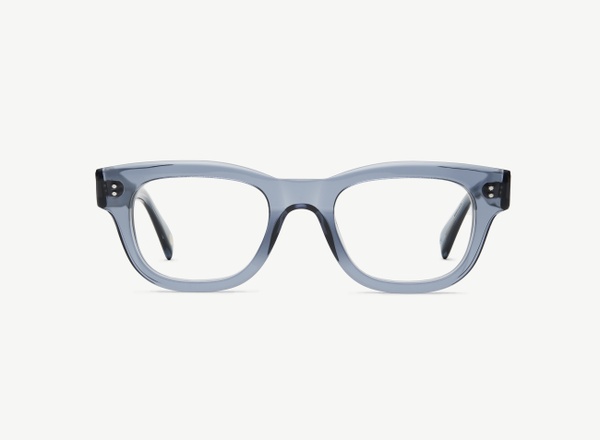 Front view of a pair of eyeglasses called the Navigator in Denim
