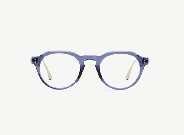 Front view of a pair of eyeglasses called the Editor in Midnight