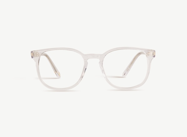 Front view of a pair of eyeglasses called the Superhero in Crystal