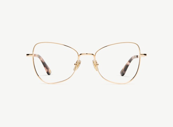 Front view of a pair of eyeglasses called the Muse in Rose Gold