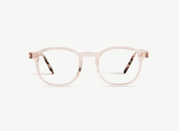 Front view of a pair of eyeglasses called the Idealist in Rose