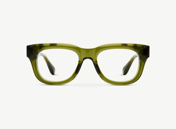 Front view of a pair of eyeglasses called the Tony in Khaki