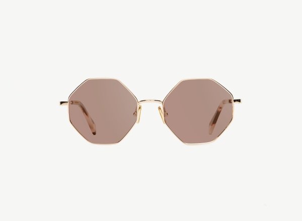 Front view of a pair of eyeglasses called the Utopian in Rose Gold
