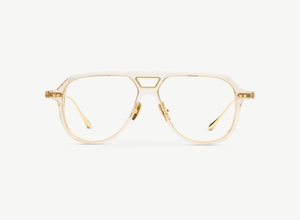 Front view of a pair of eyeglasses called the Aviator in Nude