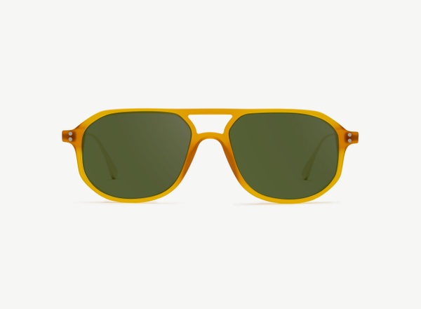 Front view of a pair of eyeglasses called the Explorer in Marigold