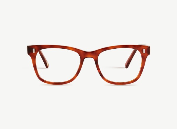 Front view of a pair of eyeglasses called the Actor in Amber