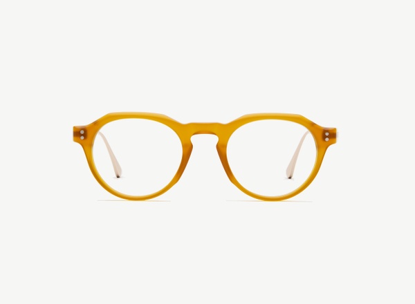 Front view of a pair of eyeglasses called the Editor in Marigold
