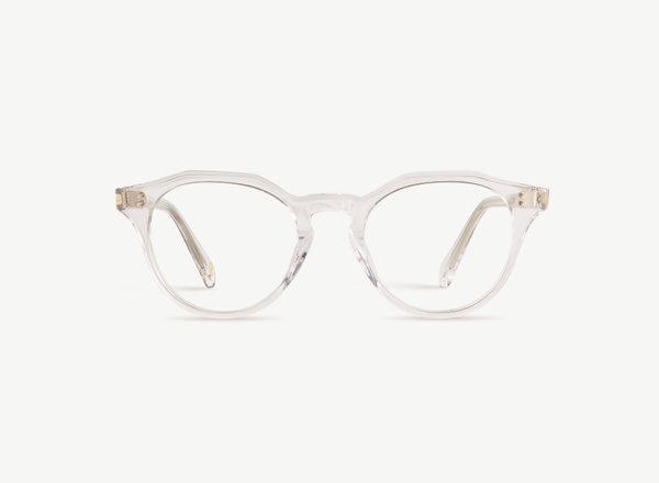 Front view of a pair of eyeglasses called the Maestro in Crystal