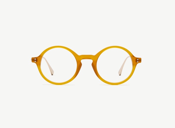 Front view of a pair of eyeglasses called the Curator in Marigold
