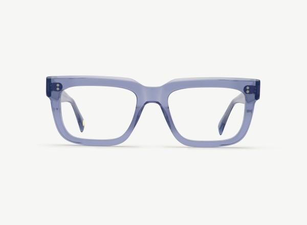 Front view of a pair of eyeglasses called the Torino in Denim