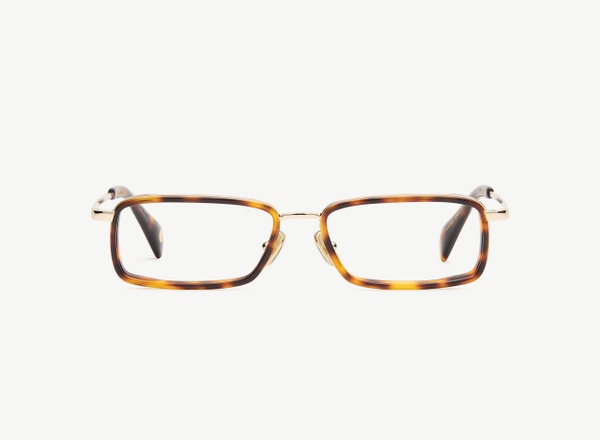 Front view of a pair of eyeglasses called the Pulse in Tortoise