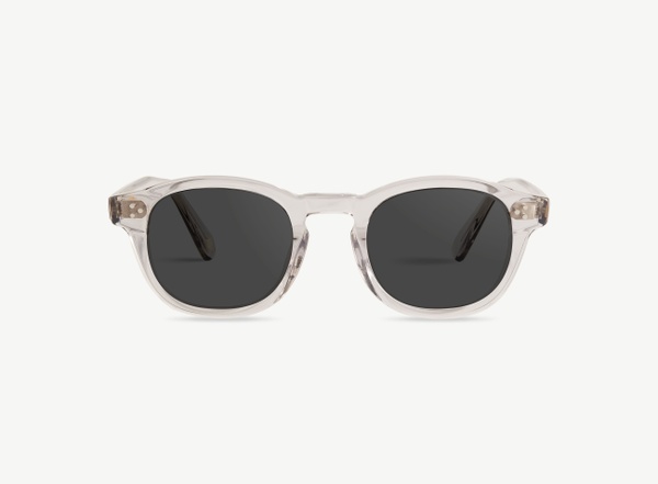 Front view of a pair of eyeglasses called the Optimist in Smoke