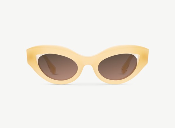 Front view of a pair of eyeglasses called the Mona in Dune