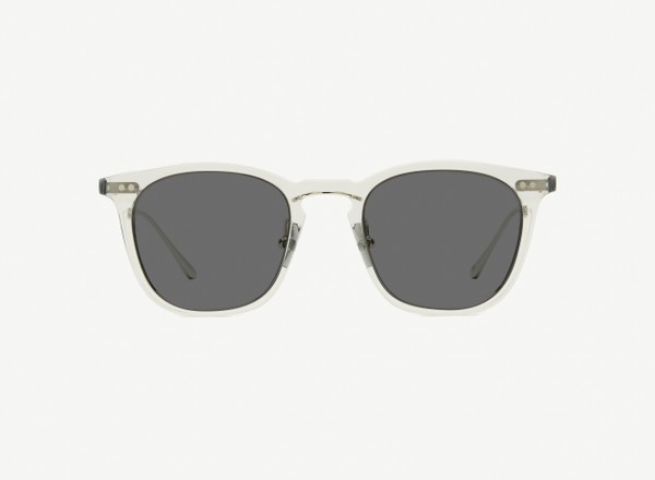 Front view of a pair of eyeglasses called the Trader in Smoke