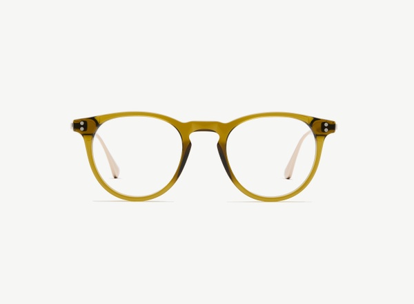 Front view of a pair of eyeglasses called the Mediator in Olive