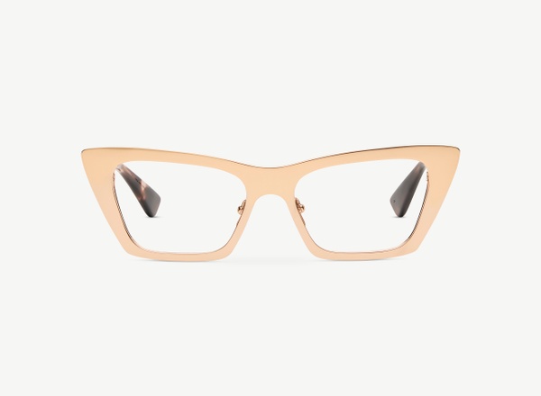 Front view of a pair of eyeglasses called the Glow in Rose Gold