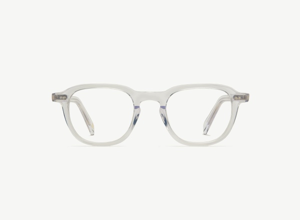 Front view of a pair of eyeglasses called the Doer in Crystal