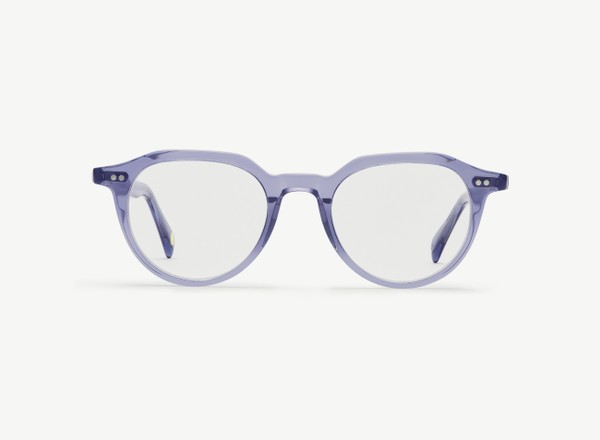 Front view of a pair of eyeglasses called the Director in Denim