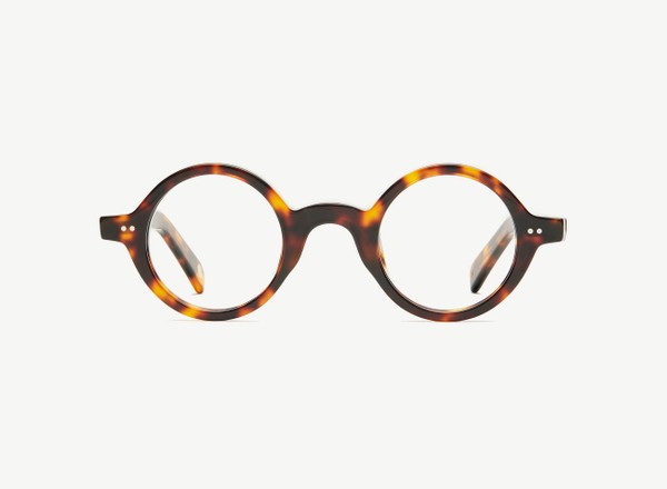 Front view of a pair of eyeglasses called the Poet in Tortoise