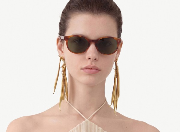 Front view of a pair of eyeglasses called the Londoner in Amber