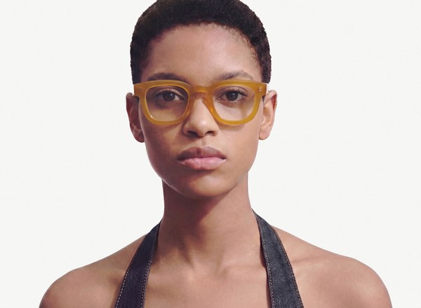 Front view of a pair of eyeglasses called the Romeo in Marigold