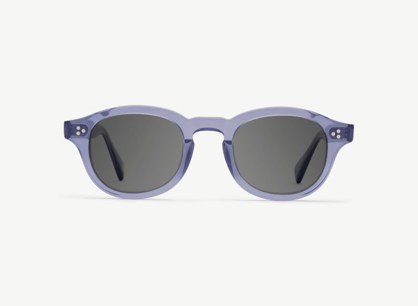 Front view of a pair of eyeglasses called the Optimist in Denim