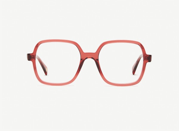 Front view of a pair of eyeglasses called the Reporter in Burgundy