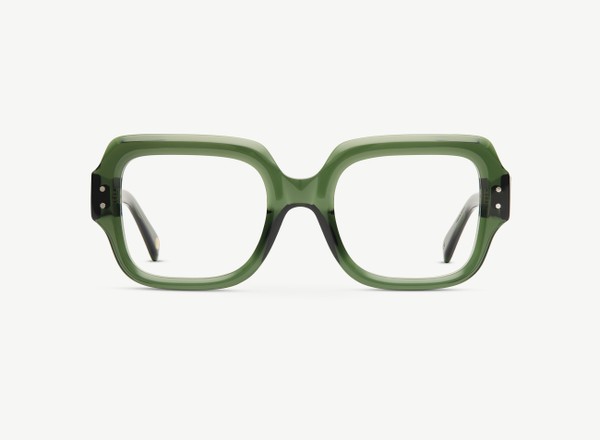 Front view of a pair of eyeglasses called the Provocateur in Jade