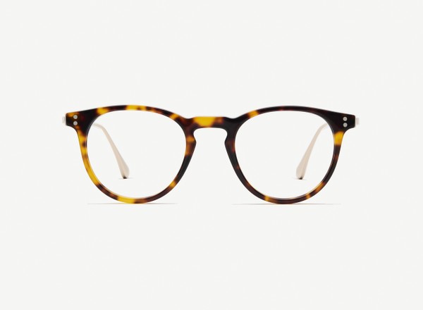 Front view of a pair of eyeglasses called the Mediator in Tortoise