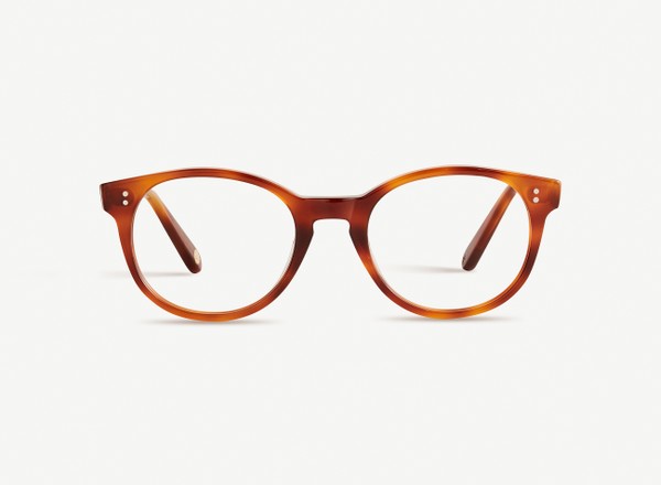 Front view of a pair of eyeglasses called the Londoner in Amber