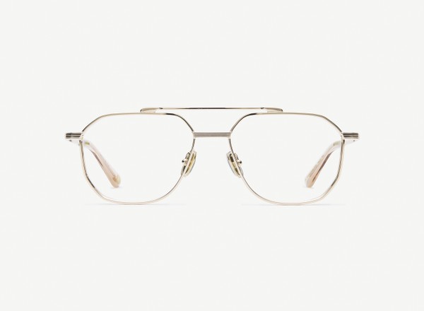 Front view of a pair of eyeglasses called the Maverick in Gold