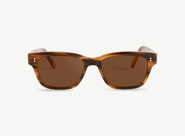 Front view of a pair of eyeglasses called the Exec in Walnut