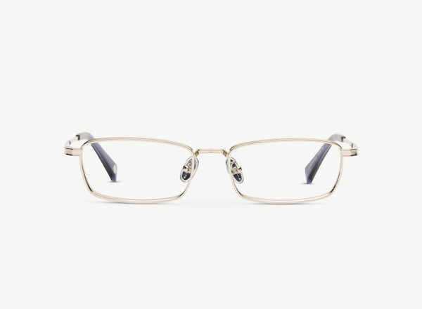 Front view of a pair of eyeglasses called the Analyst in Silver