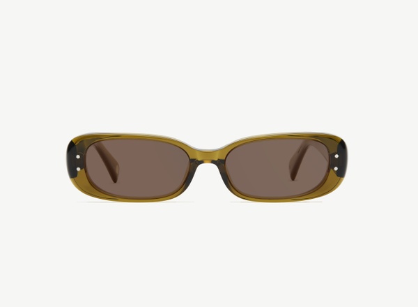 Front view of a pair of eyeglasses called the Nomad in Olive