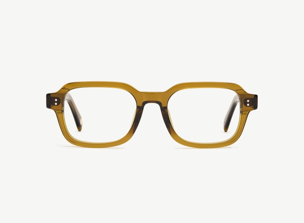Front view of a pair of eyeglasses called the Prophet in Olive