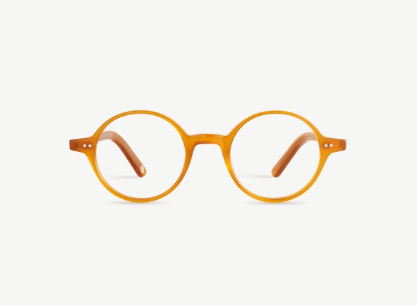 Front view of a pair of eyeglasses called the Visionary in Marigold