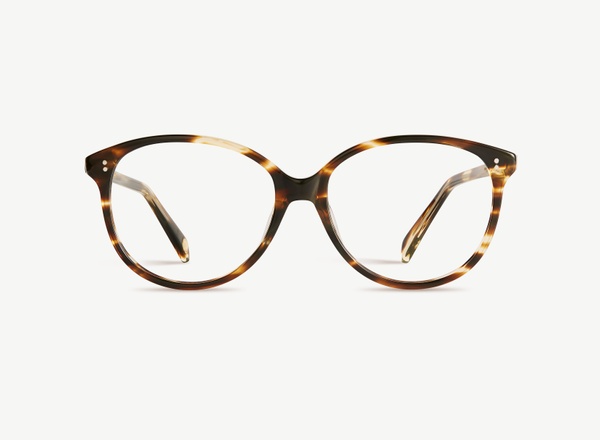 Front view of a pair of eyeglasses called the Stylist in Tobacco