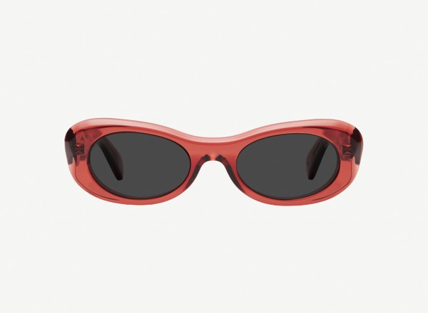 Front view of a pair of eyeglasses called the Flow in Burgundy