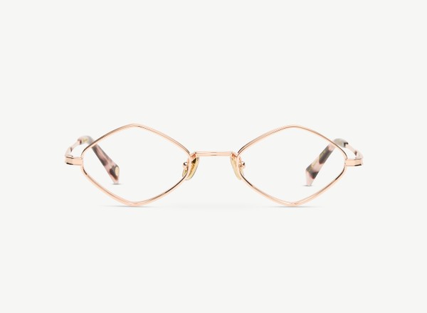 Front view of a pair of eyeglasses called the Trinity in Rose Gold