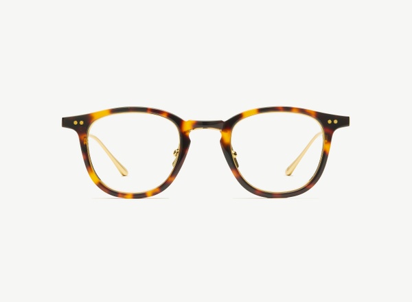 Front view of a pair of eyeglasses called the Critic in Tortoise