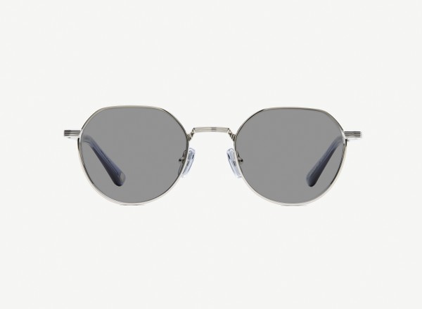 Front view of a pair of eyeglasses called the Scholar in Silver
