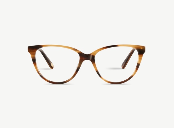 Front view of a pair of eyeglasses called the Cutie in Walnut
