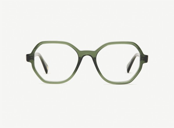 Front view of a pair of eyeglasses called the Storyteller in Jade